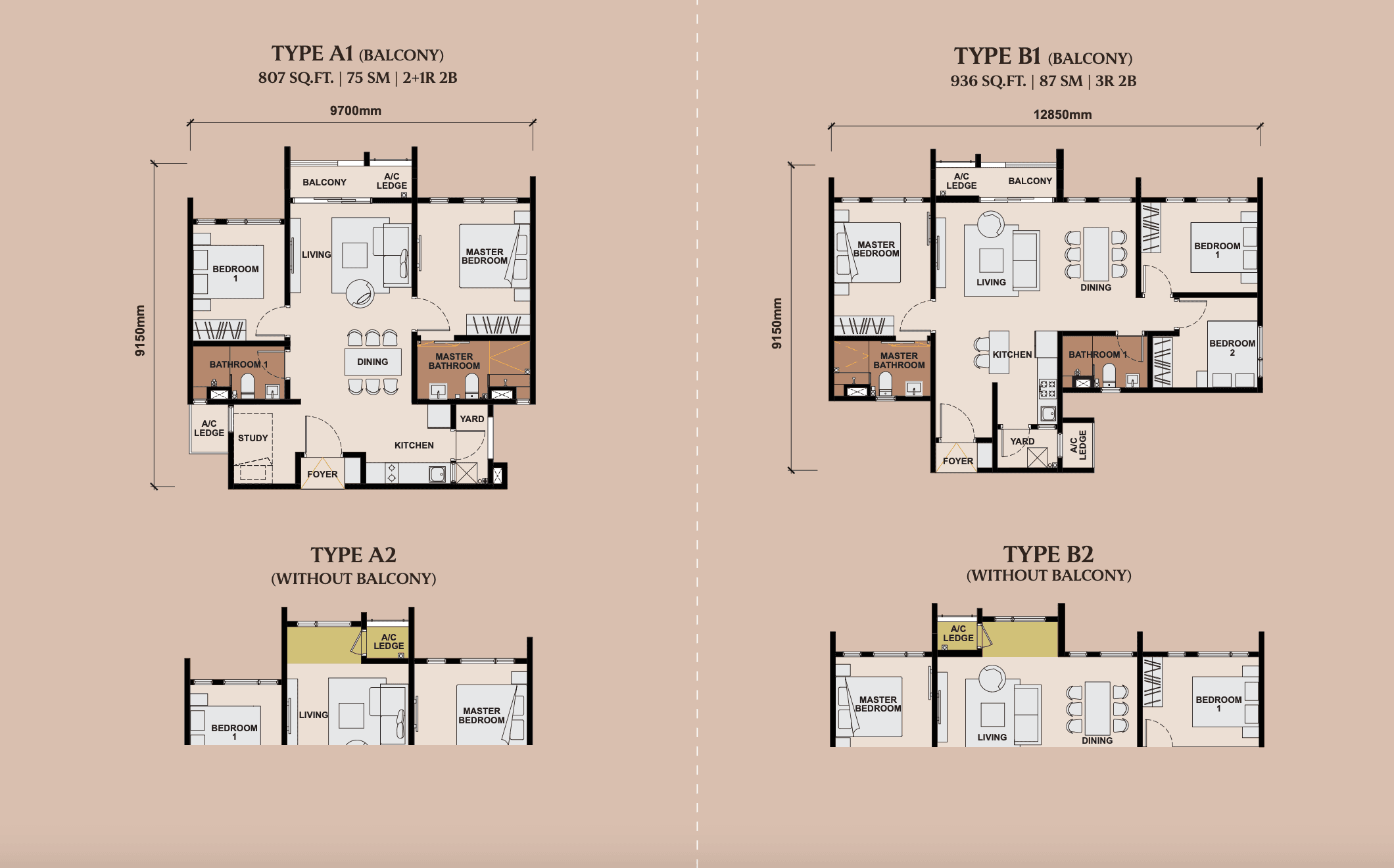 Type A & B — 807 to 936 sq ft